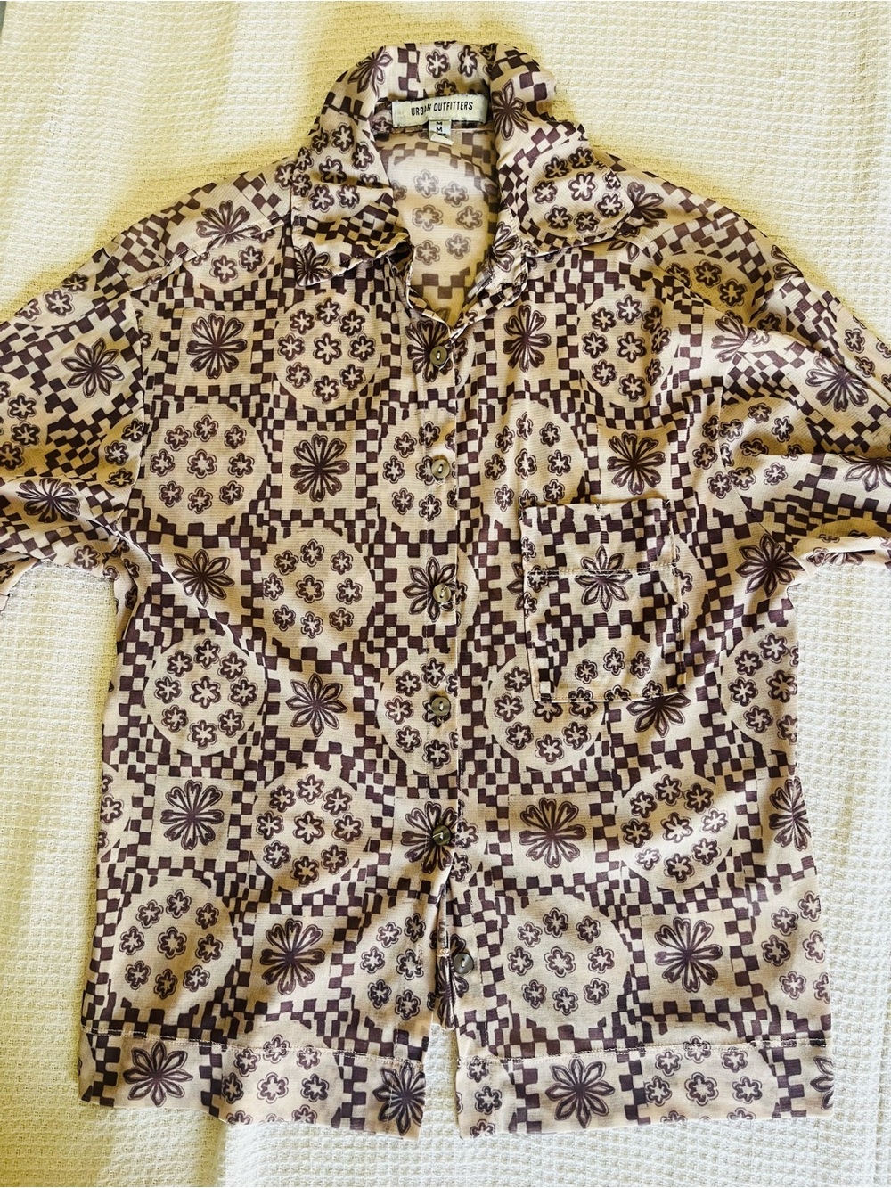Urban Outfitters SHEER Floral Geometric Camp Shirt
